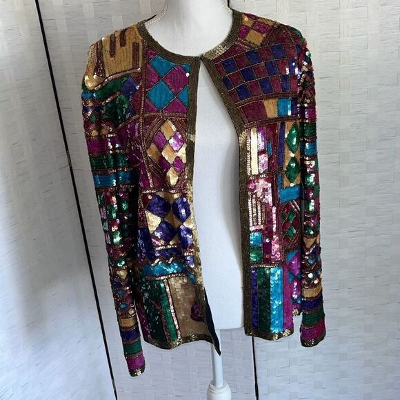 Gorgeous Vintage NWT 80s Hero 100% Silk Sequin Beaded Cardigan Women’s Small